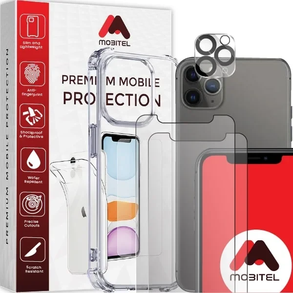 Mobitel 4 in-1 Case for iPhone 11 pro 5.8-inch, with 2-pack Screen Protector and 1-pack Camera Lens Protector